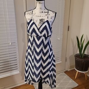 Strappy chevron navy and white summer hi-lo dress